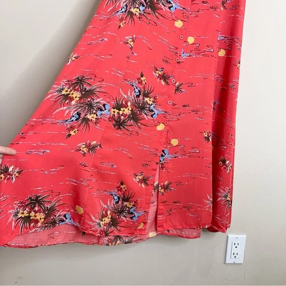 Reformation Denise Midi Dress (Sz XL) Button Down Tencel Red Fiji Print - Picture 8 of 15